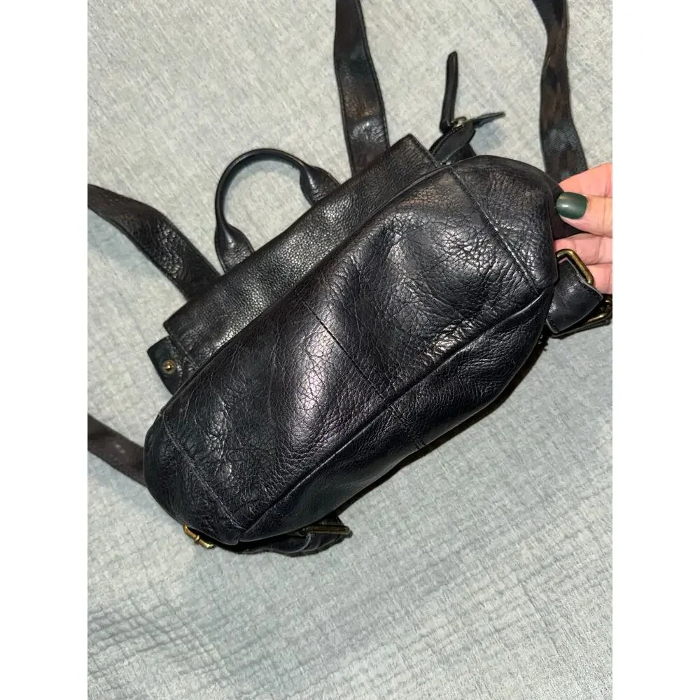 American Leather Co. Backpack Black Fold Over Leather Mini 12” Classic Bag